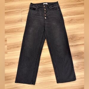 Unpublished Button-Fly High Waisted Cropped Wide-Leg Jeans, grey, size 26